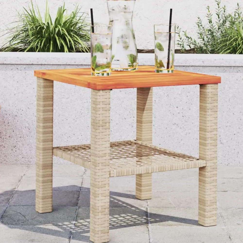 vidaXL Mesa de jardín ratán sintético madera acacia beige 40x40x42 cm Beige y marrón New