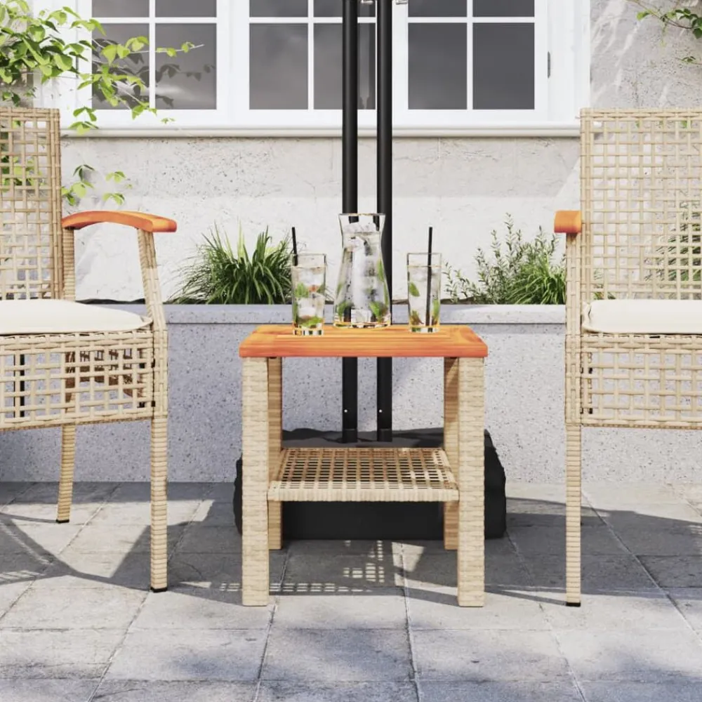vidaXL Mesa de jardín ratán sintético madera acacia beige 40x40x42 cm Beige y marrón New