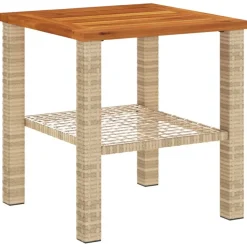 vidaXL Mesa de jardín ratán sintético madera acacia beige 40x40x42 cm Beige y marrón New