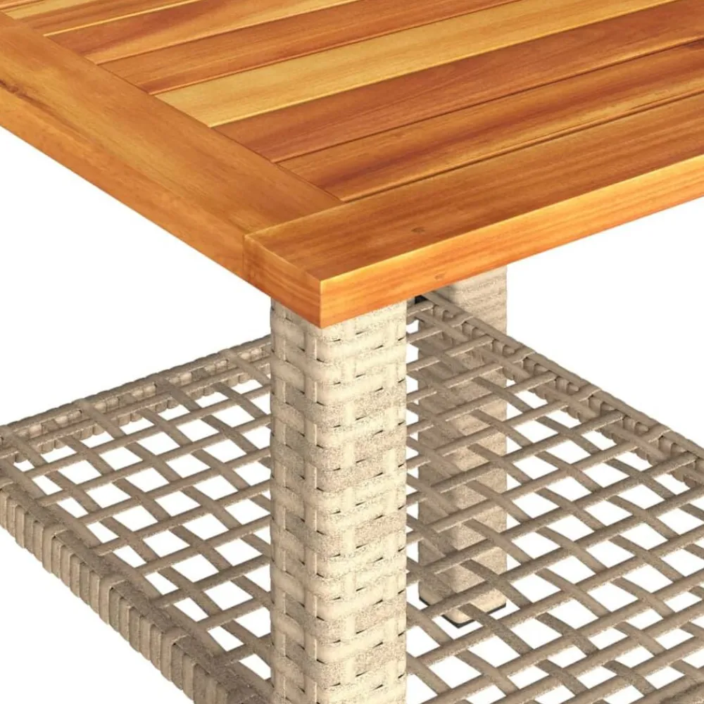 vidaXL Mesa de jardín ratán sintético madera acacia beige 40x40x42 cm Beige y marrón New
