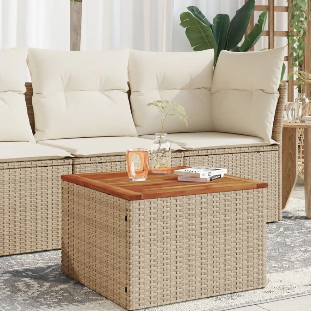 vidaXL Muebles De Jardín-Mesa de jardín ratán sintético madera acacia 55x55x37 cm