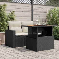 vidaXL Muebles De Jardín-Mesa de jardín ratán PE y madera de acacia 100x55x73 cm