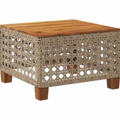 vidaXL Mesa de jardín ratán sintético madera acacia 55x55x36 cm Beige Clearance