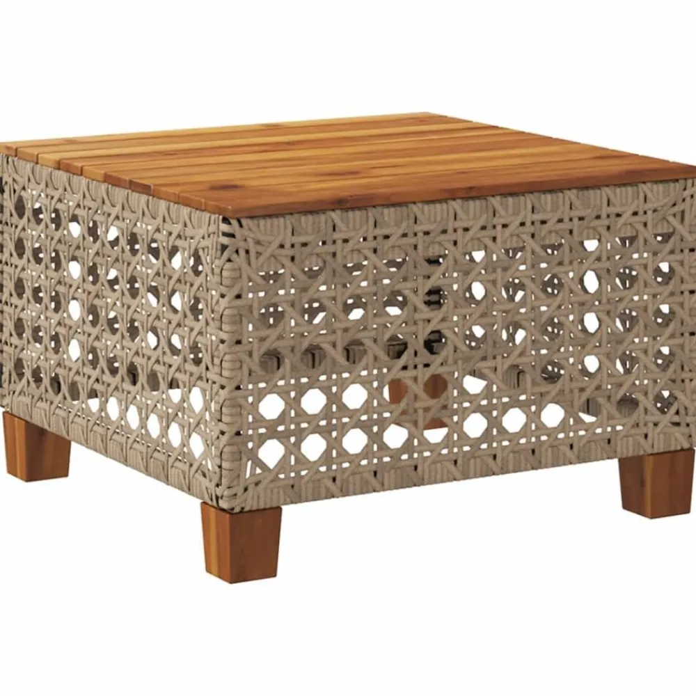vidaXL Mesa de jardín ratán sintético madera acacia 55x55x36 cm Beige Clearance