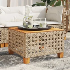 vidaXL Mesa de jardín ratán sintético madera acacia 55x55x36 cm Beige Clearance