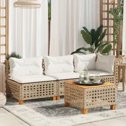 vidaXL Mesa de jardín ratán sintético madera acacia 55x55x36 cm Beige Clearance