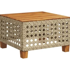 vidaXL Mesa de jardín ratán sintético madera acacia 55x55x36 cm Beige Clearance