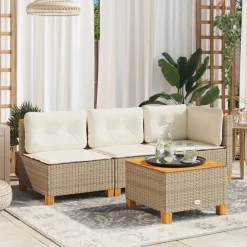 vidaXL Muebles De Jardín-Mesa de jardín ratán sintético madera acacia 55x55x36 cm