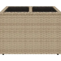 vidaXL Mesa de jardín superficie de vidrio ratán PE 55x55x37 cm Beige Sale