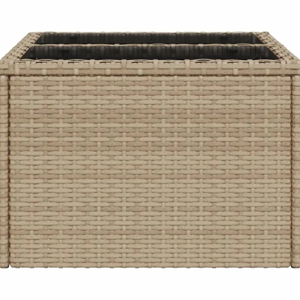 vidaXL Mesa de jardín superficie de vidrio ratán PE 55x55x37 cm Beige Sale