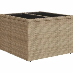 vidaXL Mesa de jardín superficie de vidrio ratán PE 55x55x37 cm Beige Sale