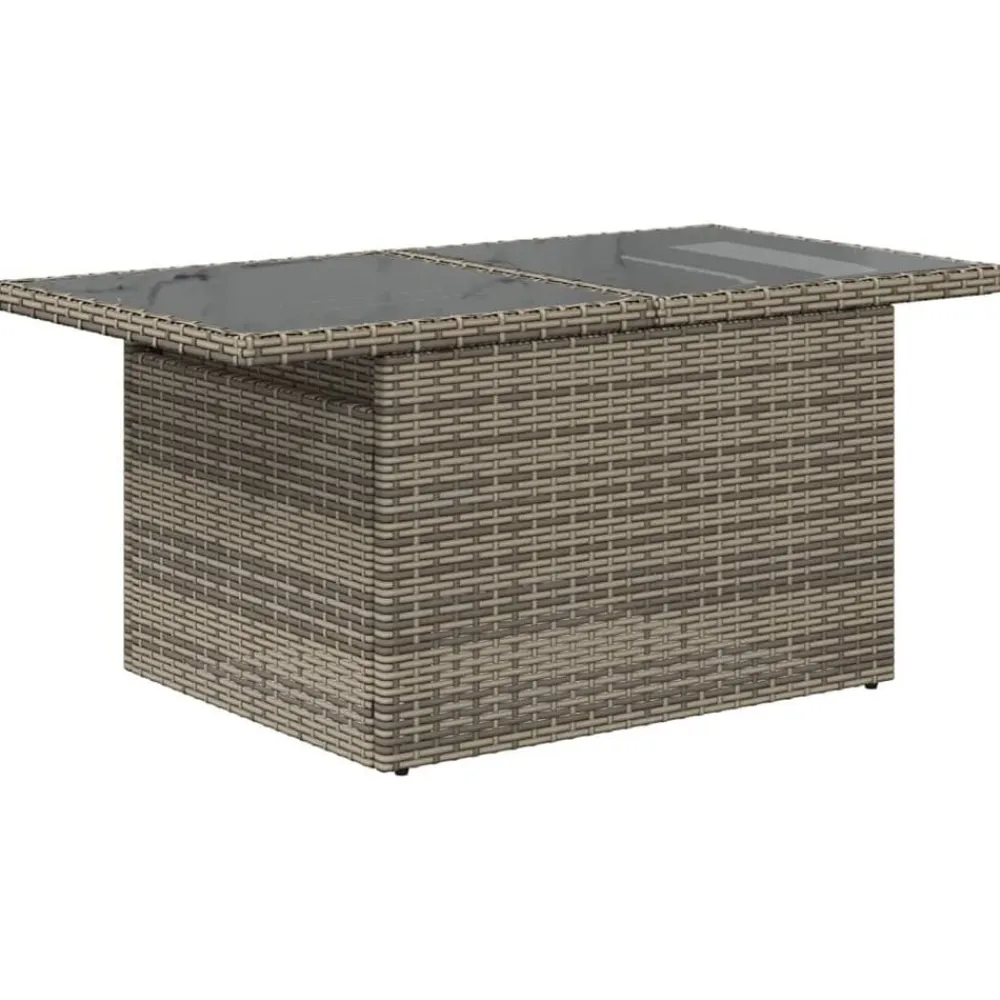 vidaXL Mesa de jardín superficie de vidrio ratán PE 100x55x73 cm Gris Sale