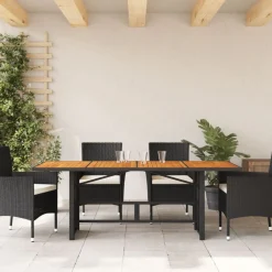 vidaXL Muebles De Jardín-Mesa de jardín superficie madera acacia ratán 190x80x75cm