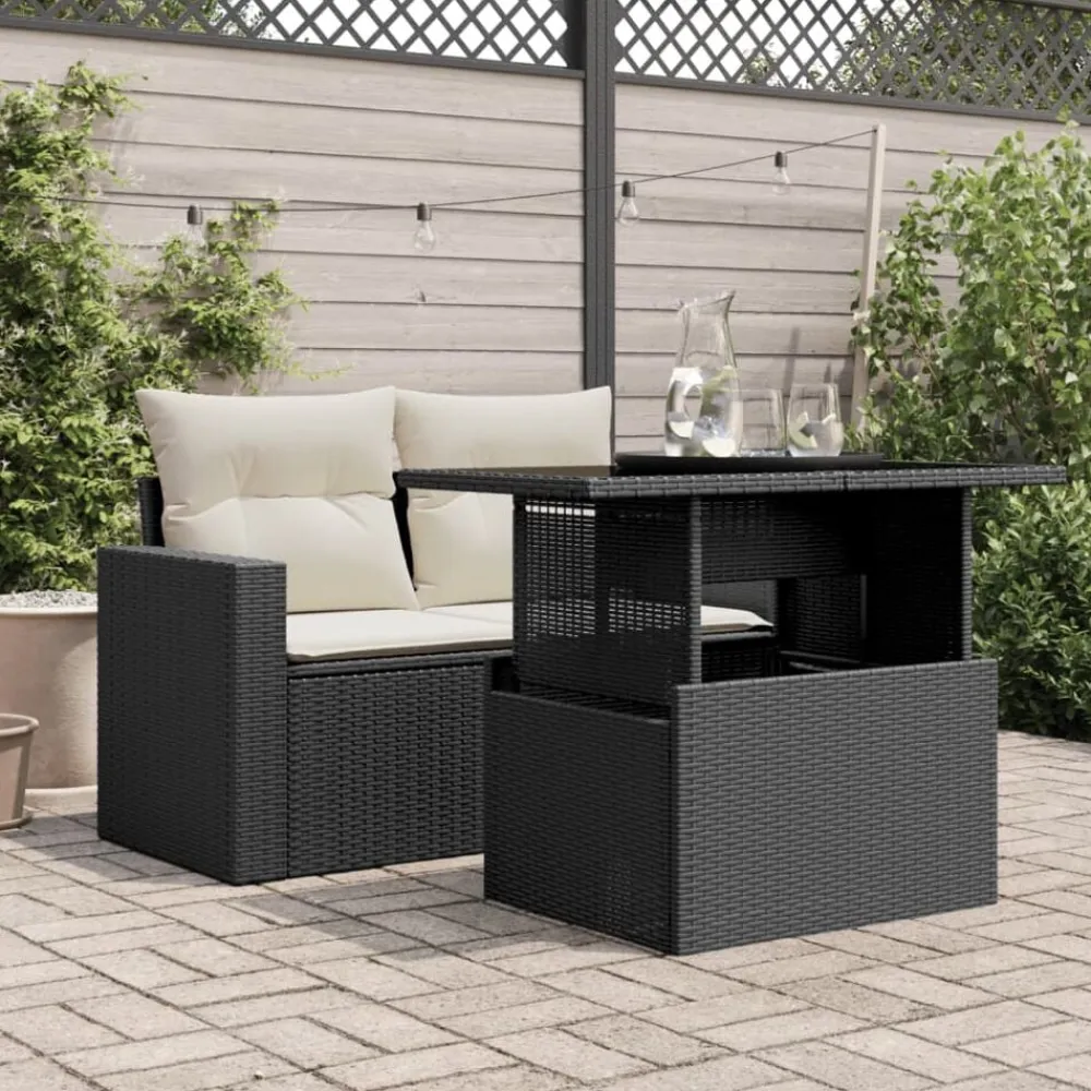 vidaXL Mesa de jardín superficie de vidrio ratán PE 100x55x73 cm Negro Online