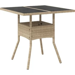 vidaXL Muebles De Jardín-Mesa de jardín superficie de vidrio ratán PE 80x80x75 cm