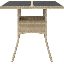 vidaXL Muebles De Jardín-Mesa de jardín superficie de vidrio ratán PE 80x80x75 cm
