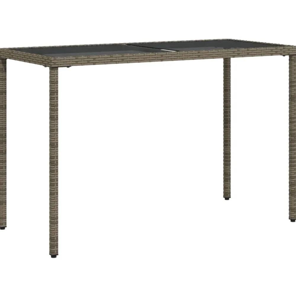 vidaXL Mesa de jardín superficie de vidrio ratán PE 115x54x74 cm Gris Online