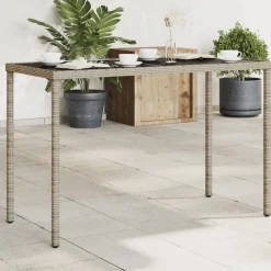 vidaXL Mesa de jardín superficie de vidrio ratán PE 115x54x74 cm Gris Online