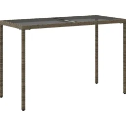 vidaXL Mesa de jardín superficie de vidrio ratán PE 115x54x74 cm Gris Online