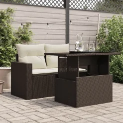vidaXL Mesa de jardín superficie vidrio ratán PE marrón 100x55x73 cm Marr&oacute;n Discount