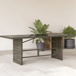 vidaXL Mesa de jardín superficie de vidrio ratán PE 190x80x75 cm Gris