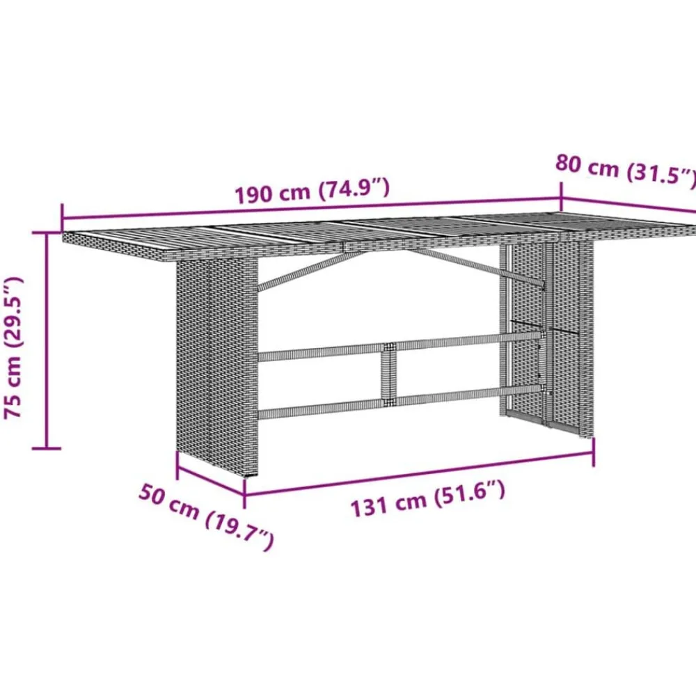 vidaXL Mesa de jardín superficie de vidrio ratán PE 190x80x75 cm Gris