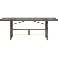 vidaXL Mesa de jardín superficie de vidrio ratán PE 190x80x75 cm Gris
