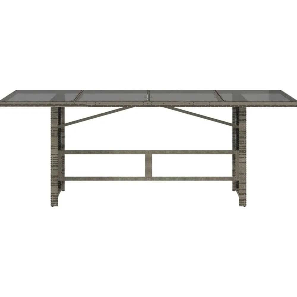 vidaXL Mesa de jardín superficie de vidrio ratán PE 190x80x75 cm Gris