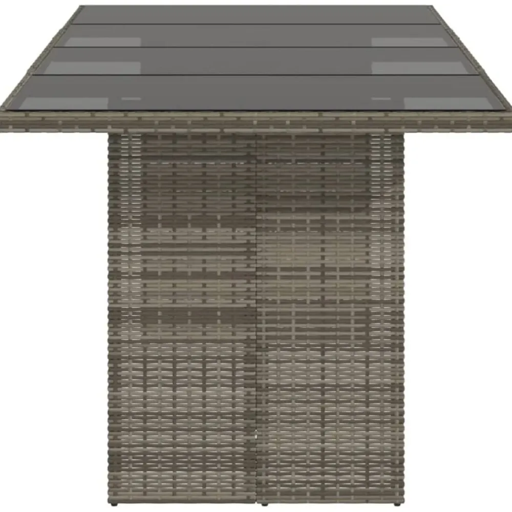 vidaXL Mesa de jardín superficie de vidrio ratán PE 190x80x75 cm Gris