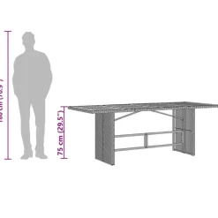 vidaXL Mesa de jardín superficie de vidrio ratán PE 190x80x75 cm Gris