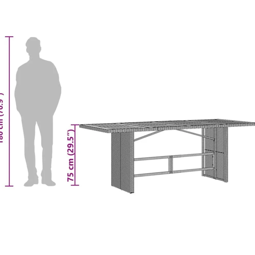 vidaXL Mesa de jardín superficie de vidrio ratán PE 190x80x75 cm Gris