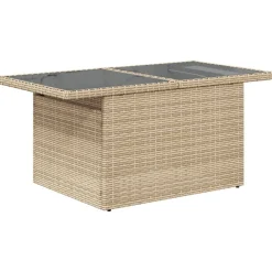 vidaXL Muebles De Jardín-Mesa de jardín superficie de vidrio ratán PE 100x55x73 cm