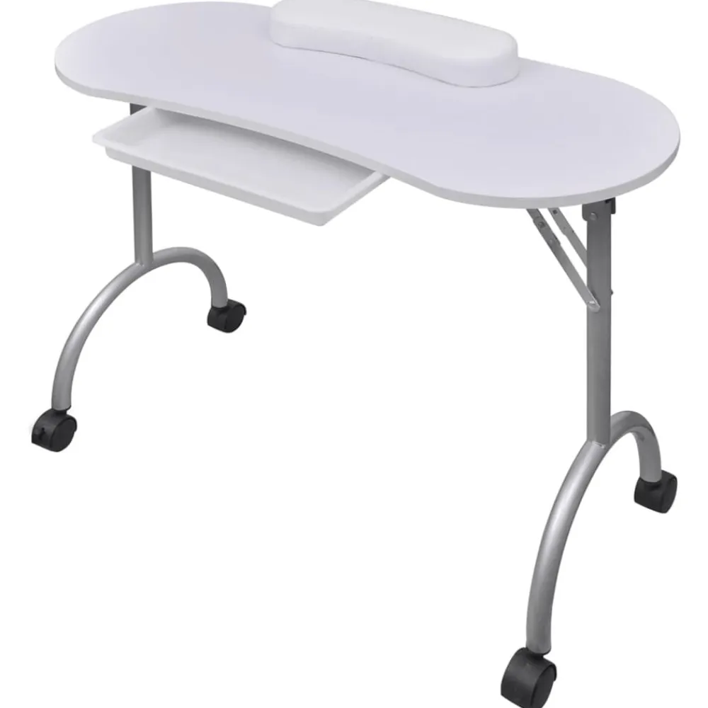 vidaXL Mesa de manicura plegable con ruedas Blanco Discount