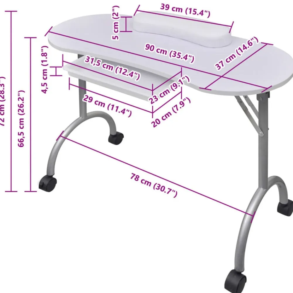 vidaXL Mesa de manicura plegable con ruedas Blanco Discount