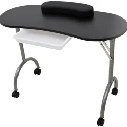 vidaXL Mesa de manicura plegable con ruedas negra Negro Discount