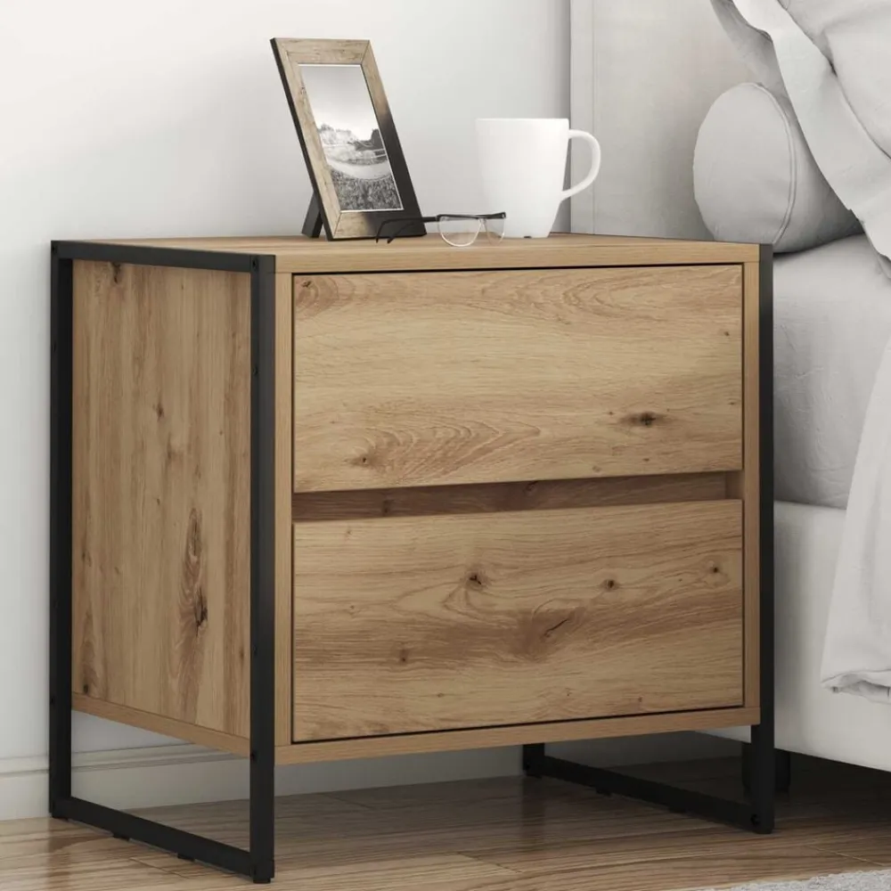 vidaXL Mesa de Noche con cajón Roble Artesanal 50 x 39.5 x 50 cm Roble artisan Clearance