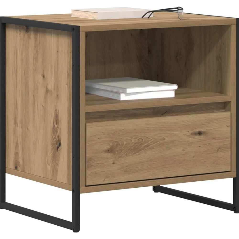 vidaXL Mesa de Noche con cajón Roble Artesanal 50 x 39,5 x 50 cm Roble artisan Discount