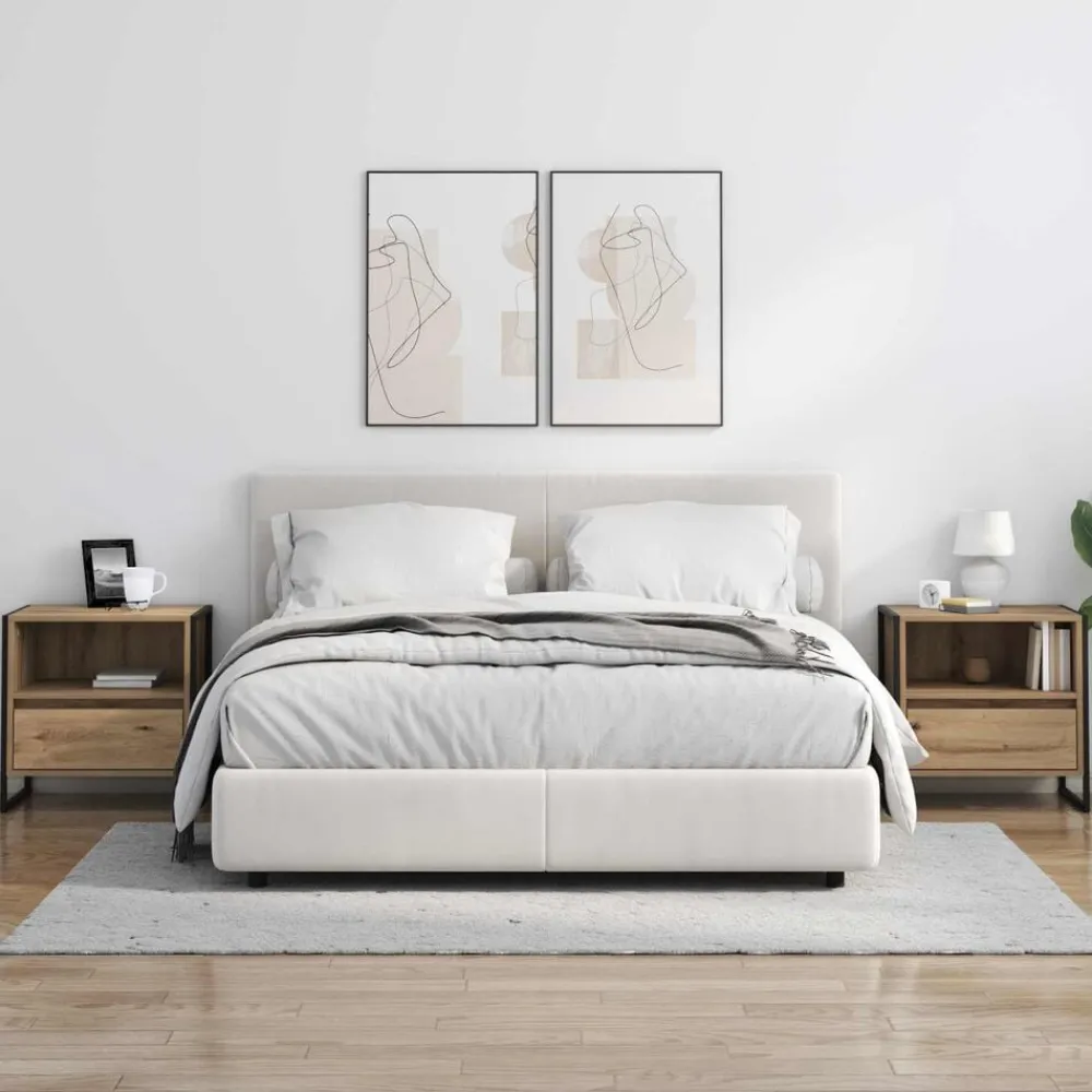 vidaXL Mesa de Noche con cajón Roble Artesanal 50 x 39,5 x 50 cm Roble artisan Discount