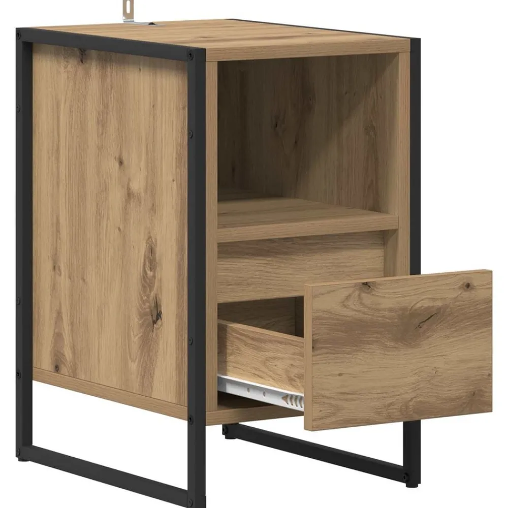 vidaXL Mesa de Noche con cajón Roble Artesanal 39,5 x 30 x 50 cm Roble artisan Sale