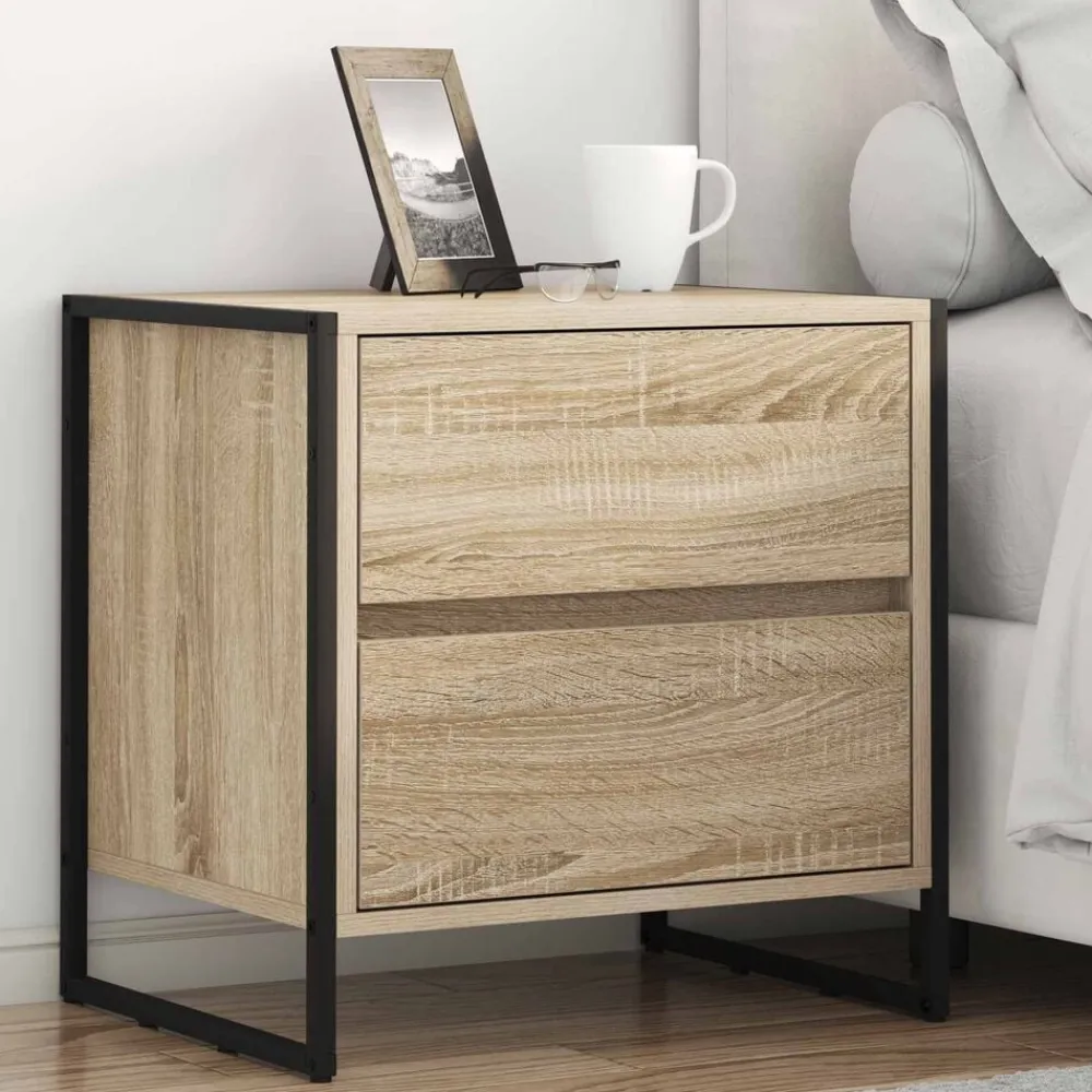 vidaXL Mesa de Noche Sonoma 50 x 39.5 x 50 cm Madera contrachapada Roble Sonoma New