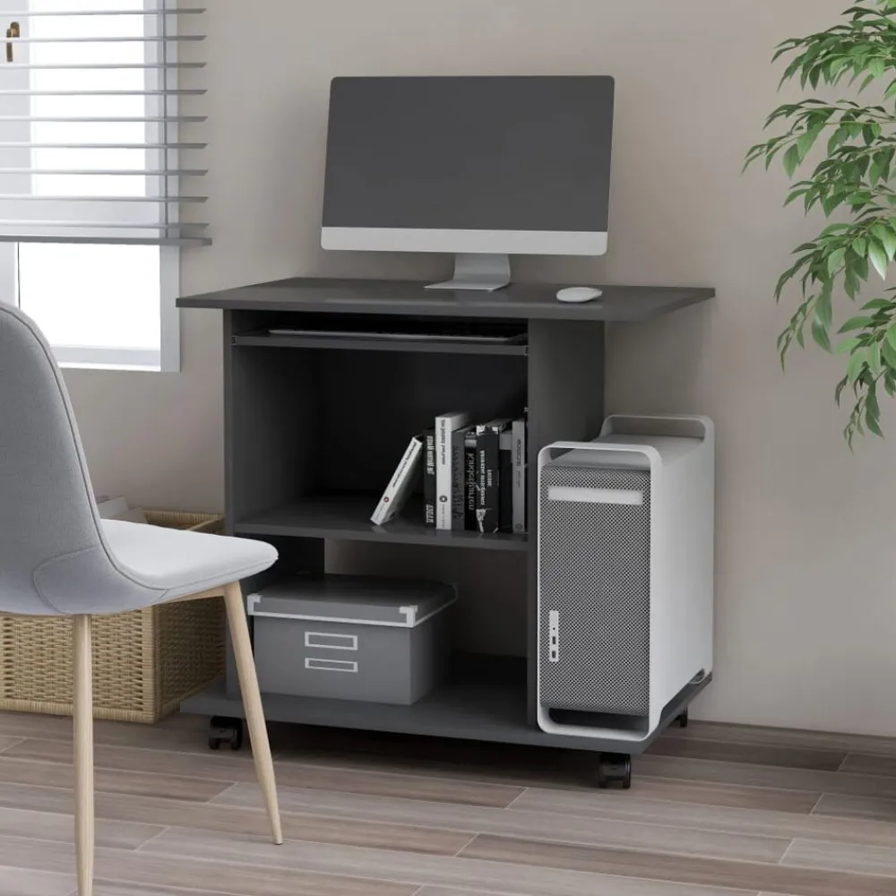 vidaXL Mesa de ordenador madera contrachapada 80x50x75 cm Gris New