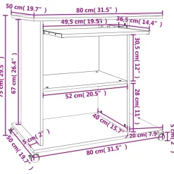vidaXL Mesa de ordenador madera contrachapada 80x50x75 cm Gris New
