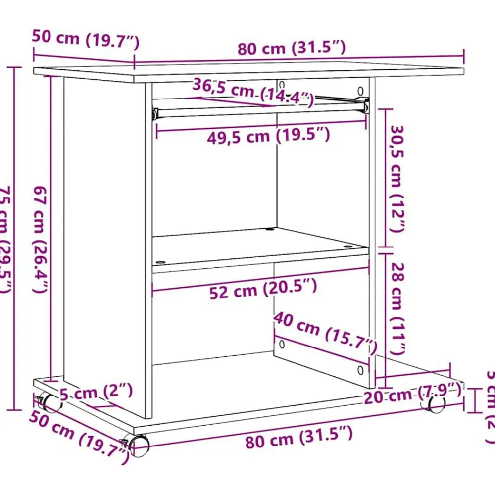 vidaXL Mobiliario De Oficina-Mesa de ordenador madera contrachapada madera vieja 80x50x75 cm