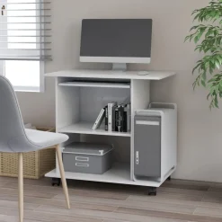 vidaXL Mesa de ordenador madera contrachapada 80x50x75 cm Blanco Sale