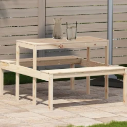 vidaXL Mesa de picnic madera maciza de pino 110x134x75 cm Pino natural Clearance