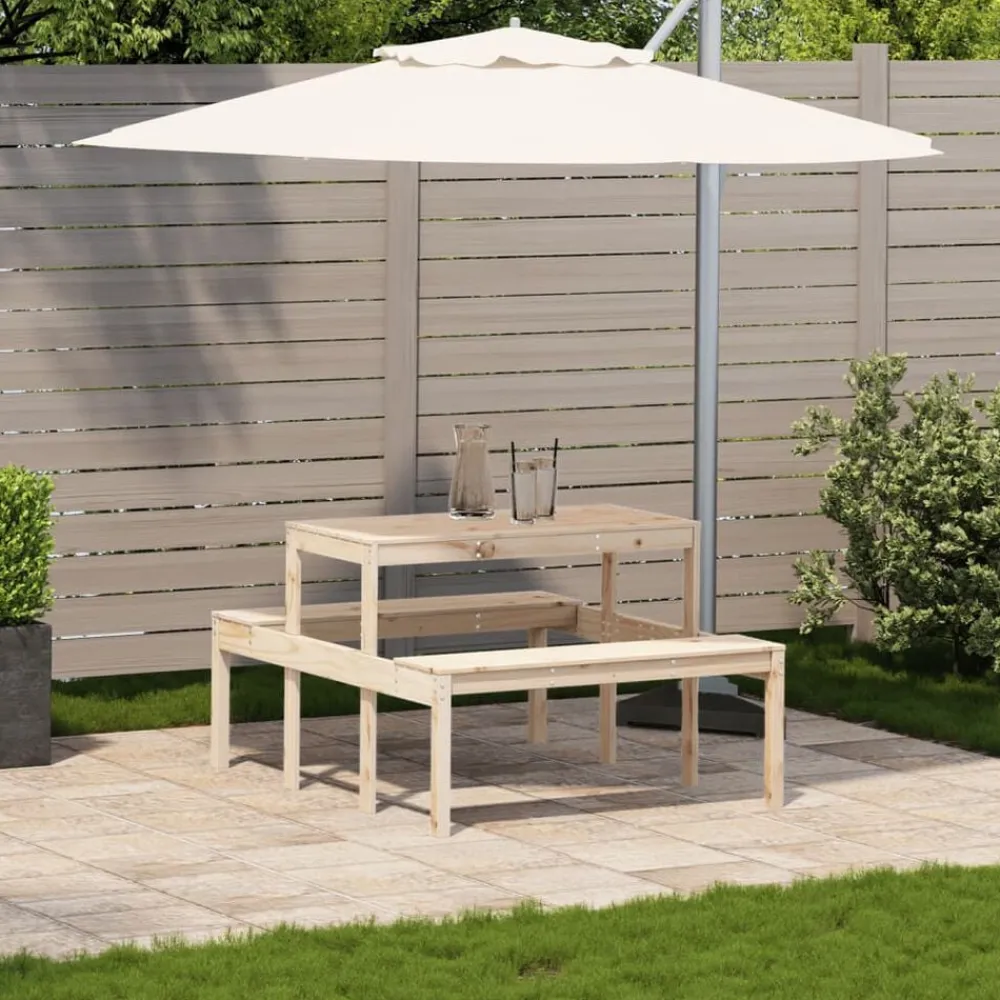 vidaXL Mesa de picnic madera maciza de pino 110x134x75 cm Pino natural Clearance