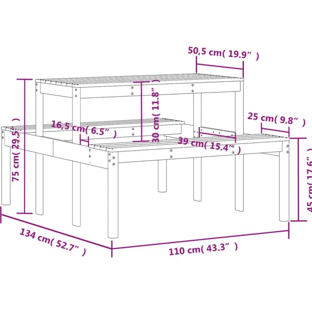 vidaXL Mesa de picnic madera maciza de pino 110x134x75 cm Pino natural Clearance