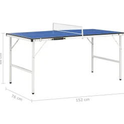 vidaXL Mesa de ping pong de 1,52 m con red (152 x 76 x 66 cm), color azul New