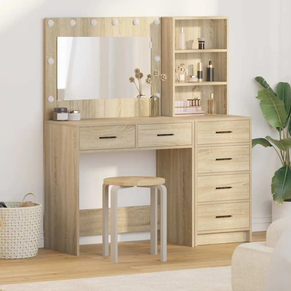 vidaXL Mesa de tocador Marrón 78.5 x 41 x 135 cm Madera contrachapada Roble Sonoma Best
