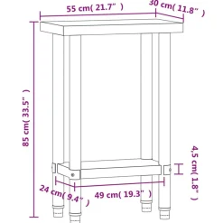 vidaXL Mesa de trabajo de cocina acero inoxidable 55x30x85 cm Hot
